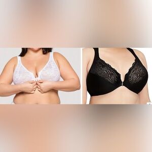 (2) Glamorise Elegance Front Close Underwire Bra 1245 9245 Black White Lace 42B